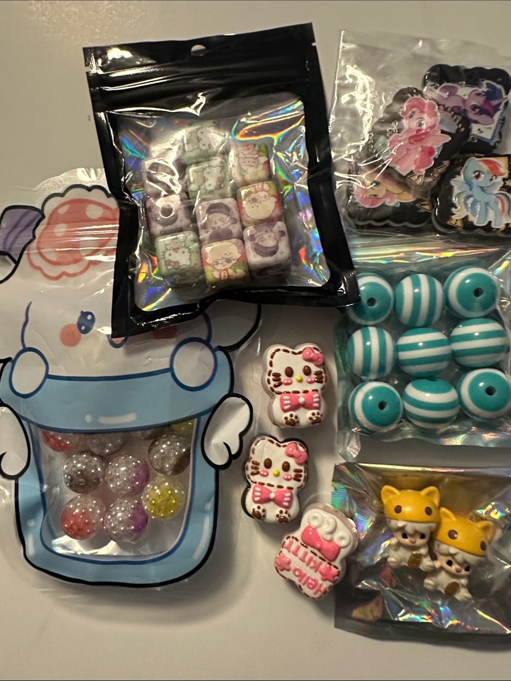 Hello Kitty Pink White and Teal Resin Beads & Charms Pack